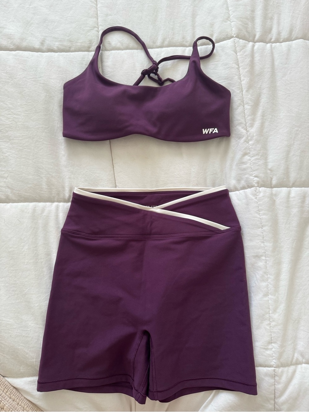 White Fox Boutique Plum Purple Active Set with Cream Trim